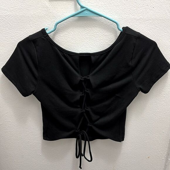 Super soft Black Crop Tie Up Shirt - Picture 1 of 5